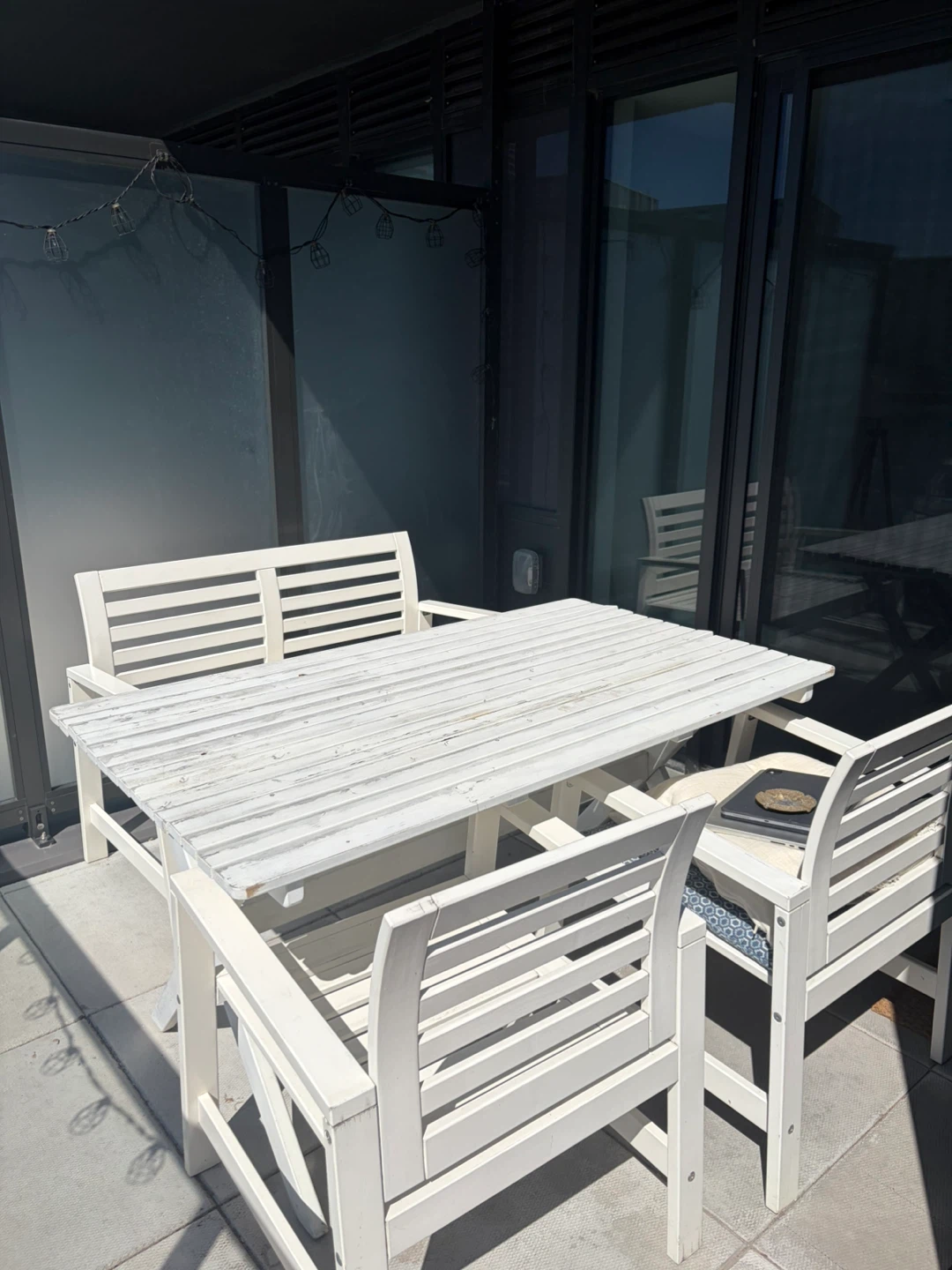 White Outdoor Bistro Set - Table and Chairs