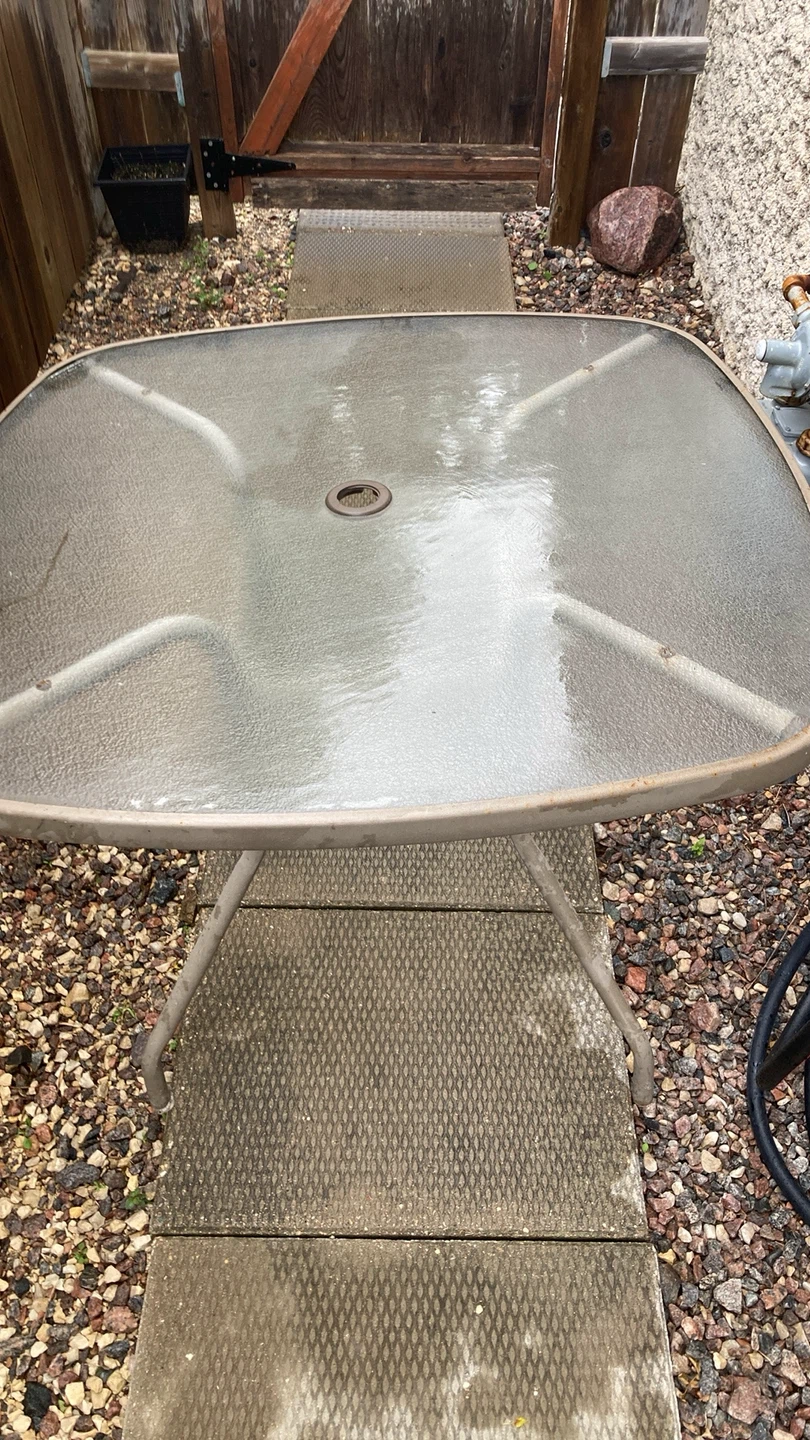 Set of 4 Grey  Chairs and Glass Top Table