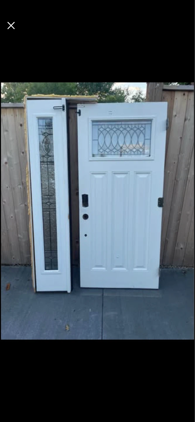 White Entry Door with Decorative Glass Panel