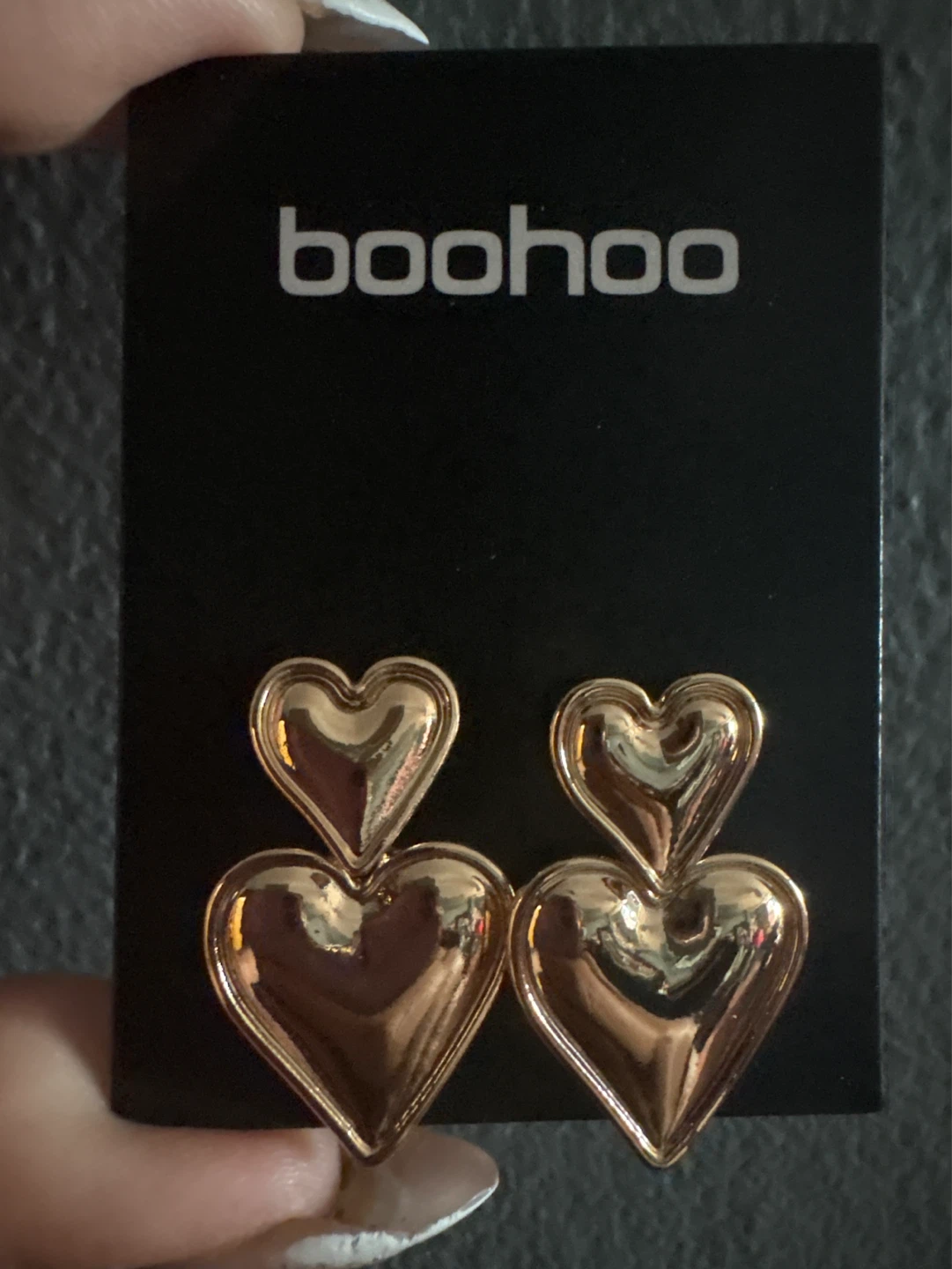 ⚽️ NEW Boohoo Gold Double Heart Drop Earrings