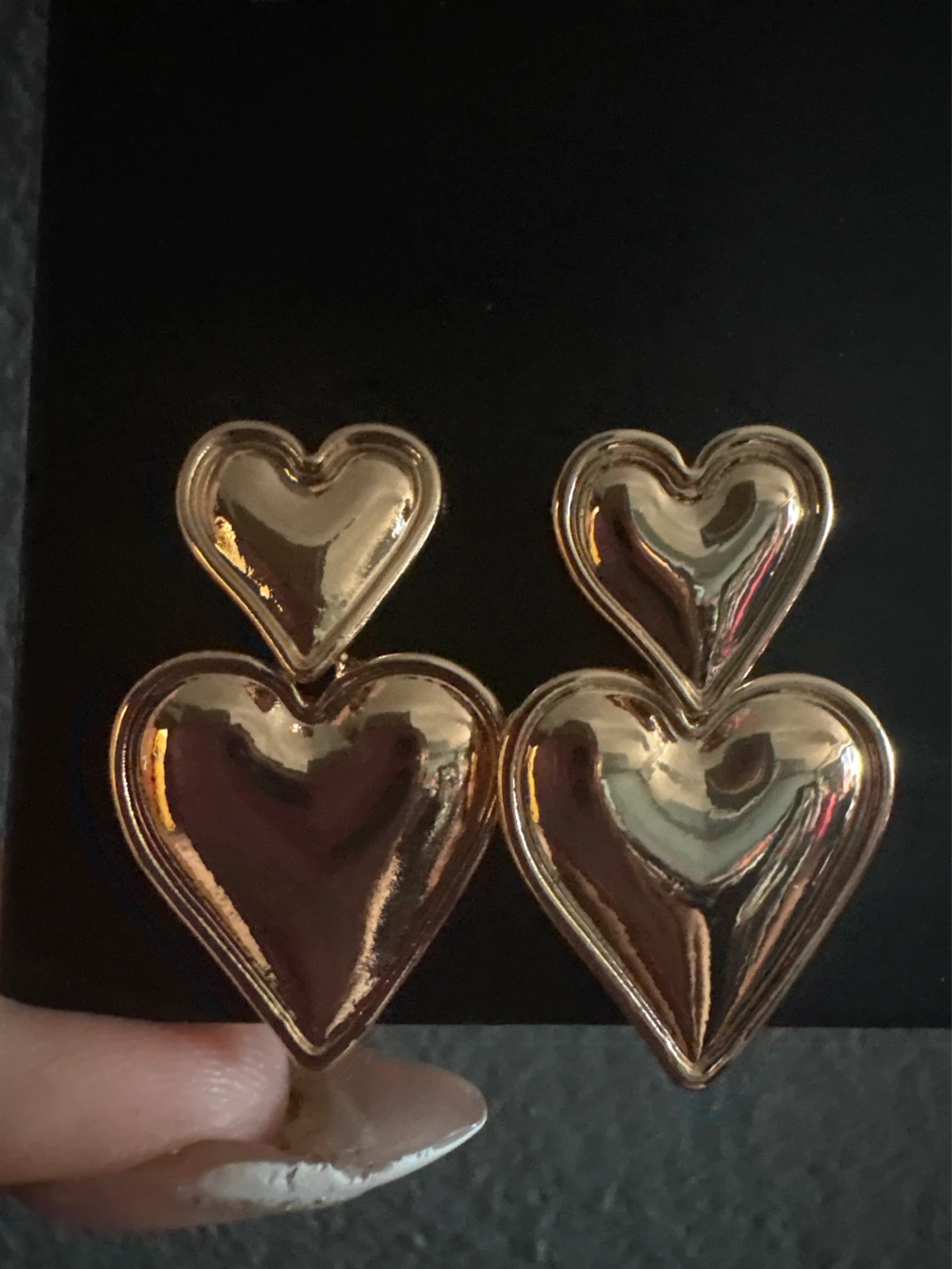 ⚽️ NEW Boohoo Gold Double Heart Drop Earrings - photo 5