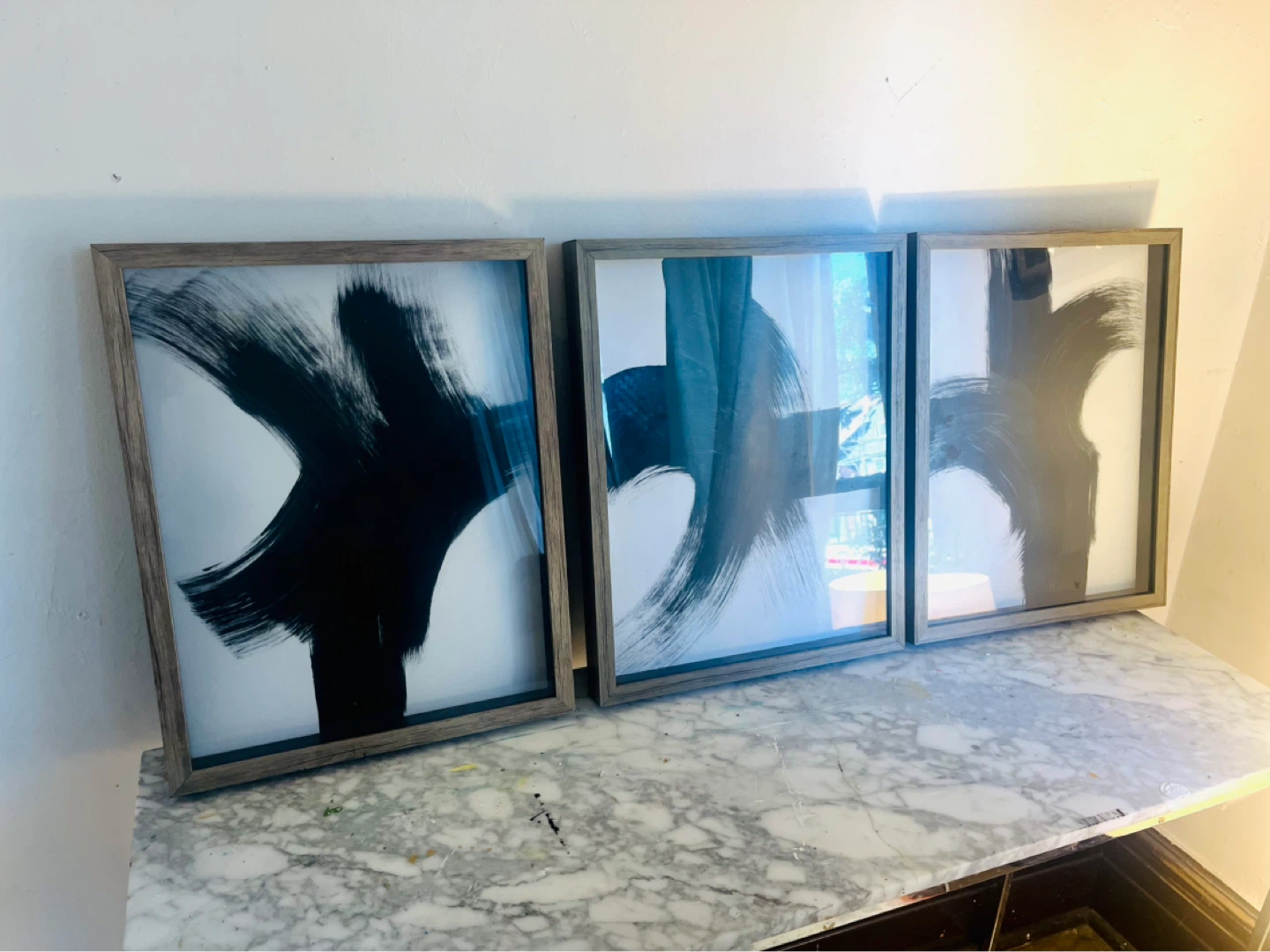 Set of 3 Abstract Art with Wooden Frames - photo 2