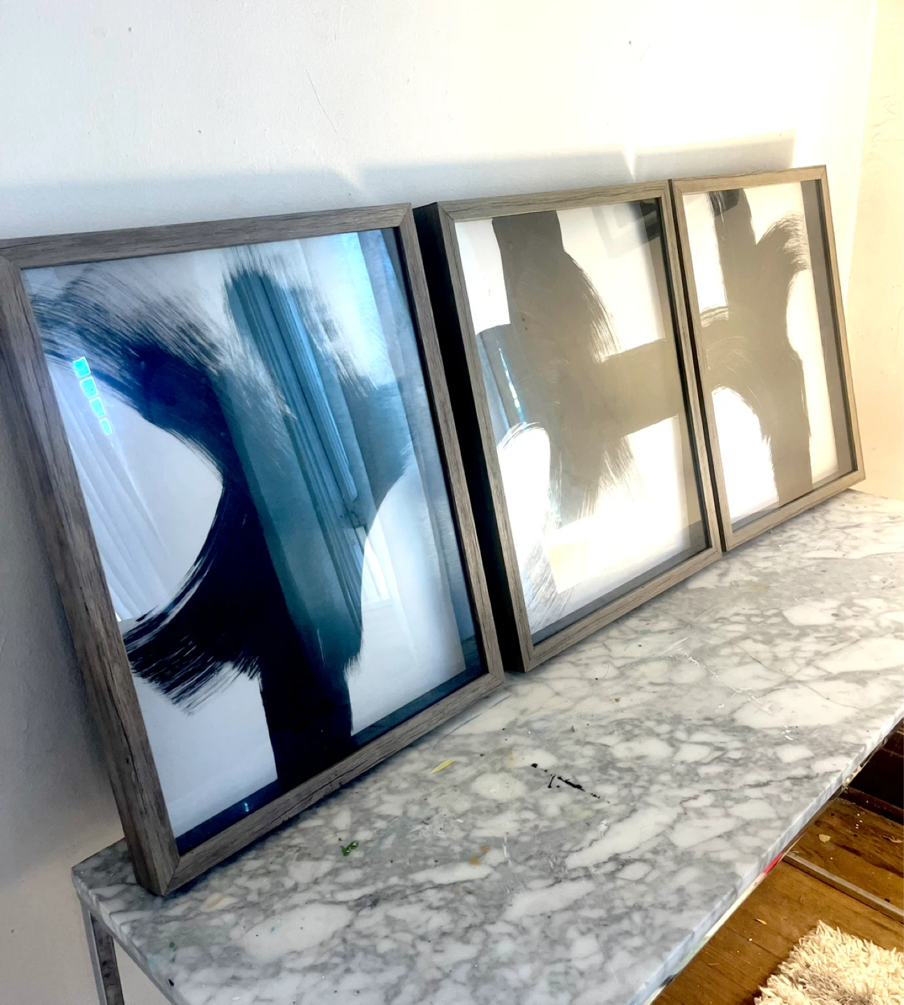 Set of 3 Abstract Art with Wooden Frames