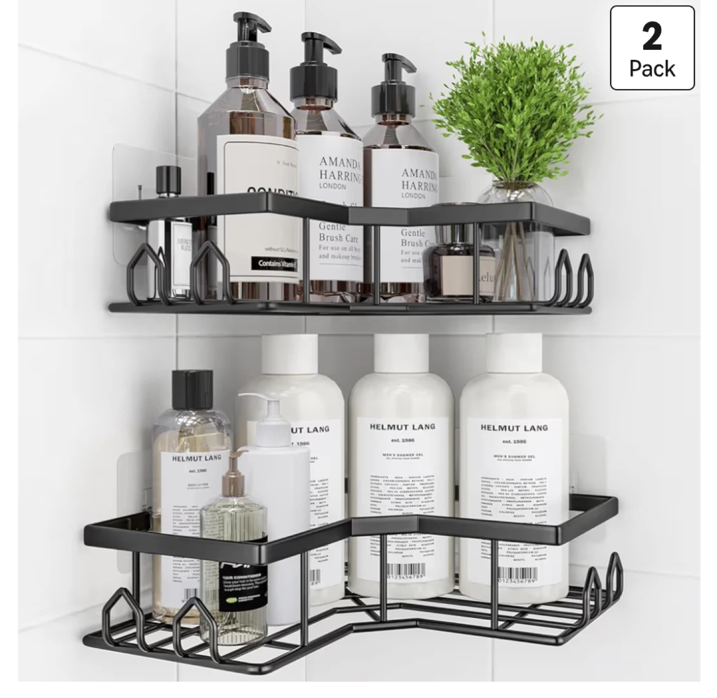 2 Pack Black Corner Shower Shelves
