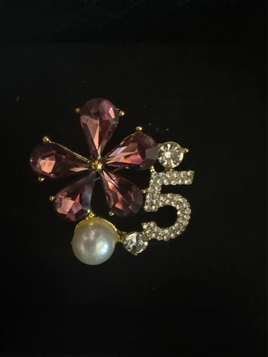 ⚽️Garnet Flower & 5 Brooch with Pearl Accent - photo 5