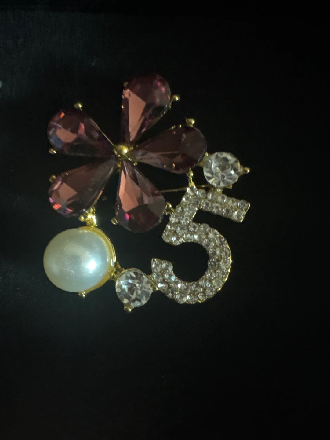 ⚽️Garnet Flower & 5 Brooch with Pearl Accent