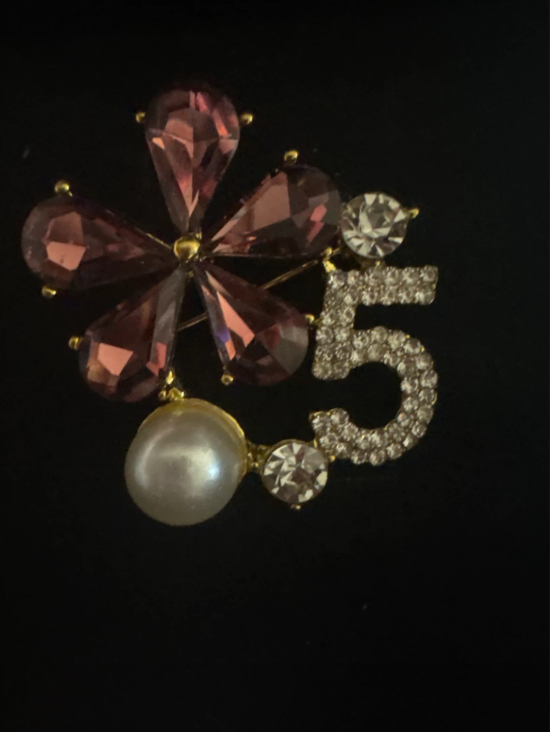 ⚽️Garnet Flower & 5 Brooch with Pearl Accent - photo 4