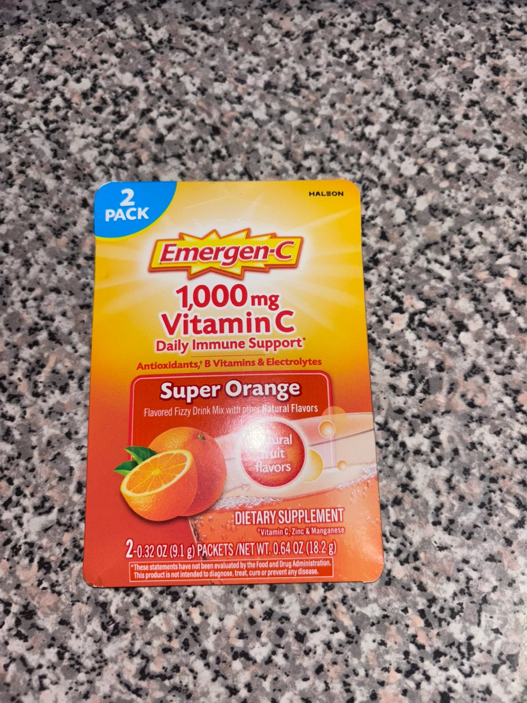 ⚽️Emergen-C 1,000mg Super Orange Vitamin C Drink Mix (2 Packets)