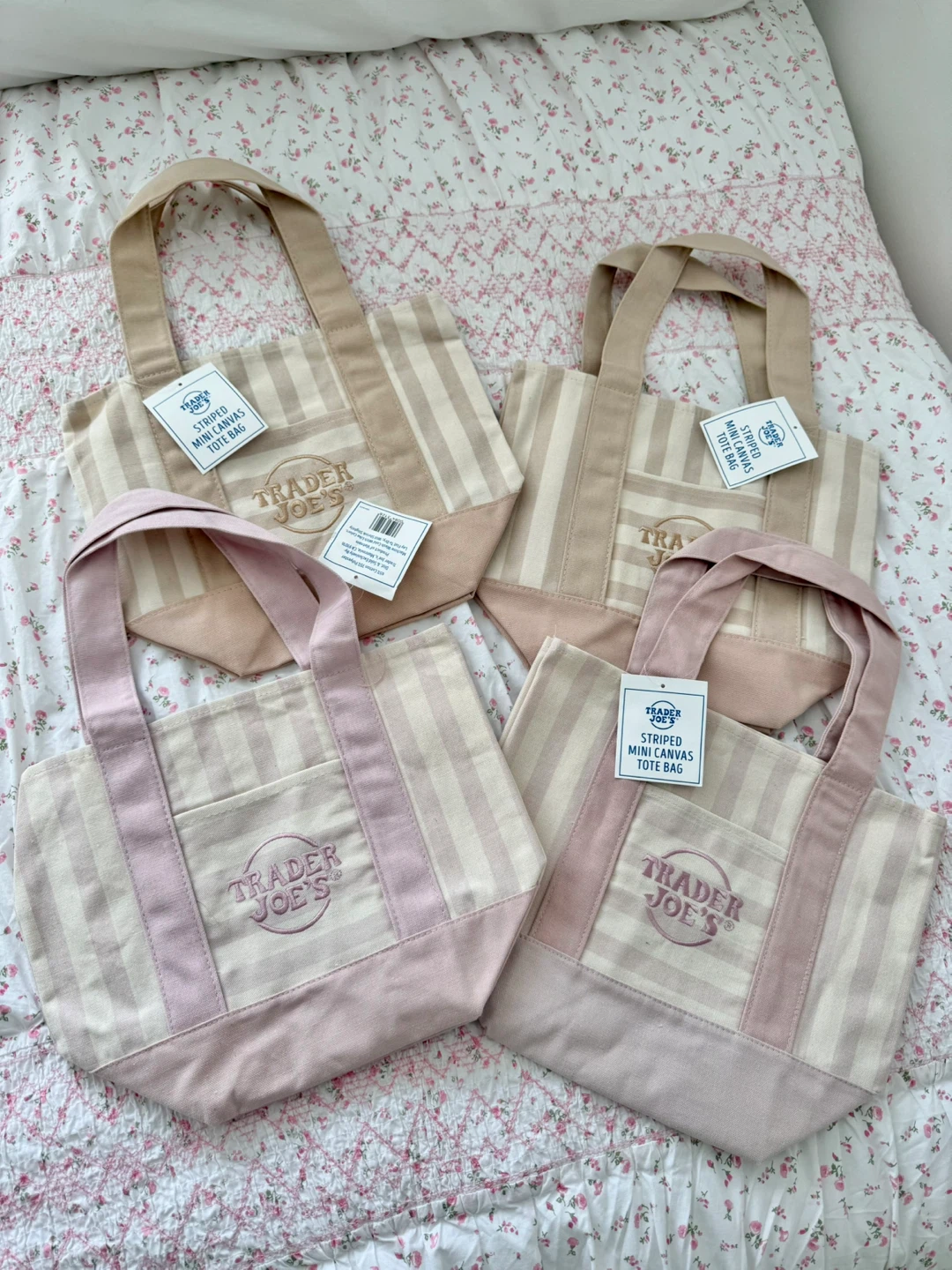 Trader Joe's Striped Mini Canvas Tote Bags (Set of 4)