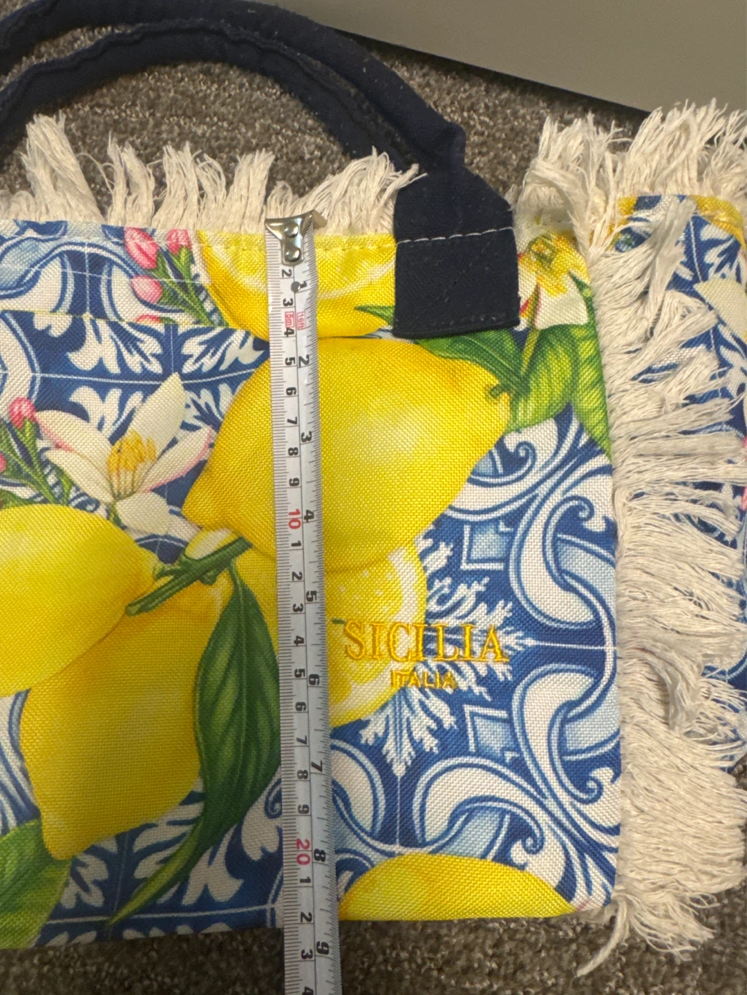 Sicilia Italia Lemon Print Tote Bag with Fringe - photo 4