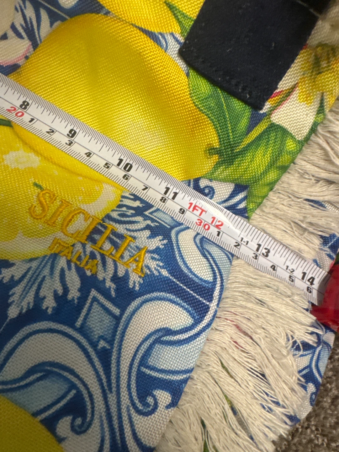 Sicilia Italia Lemon Print Tote Bag with Fringe - photo 5