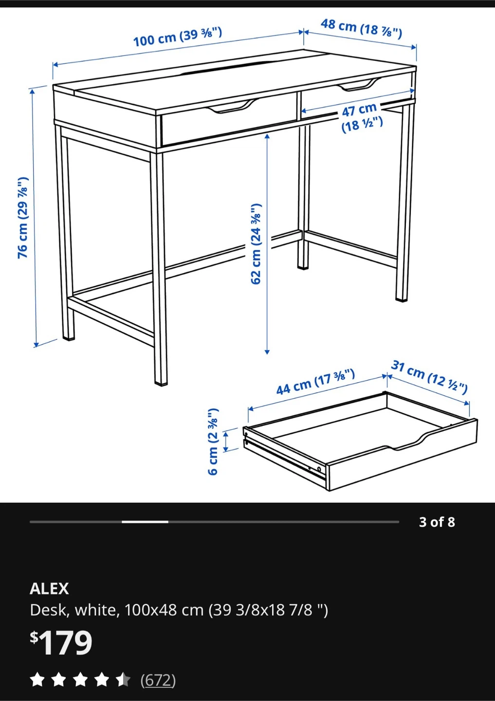 IKEA ALEX White Desk(little scratch on the surface( - photo 4