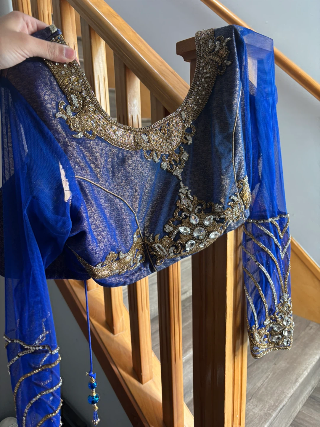 Blue and gold embellished blouse and dupatta set