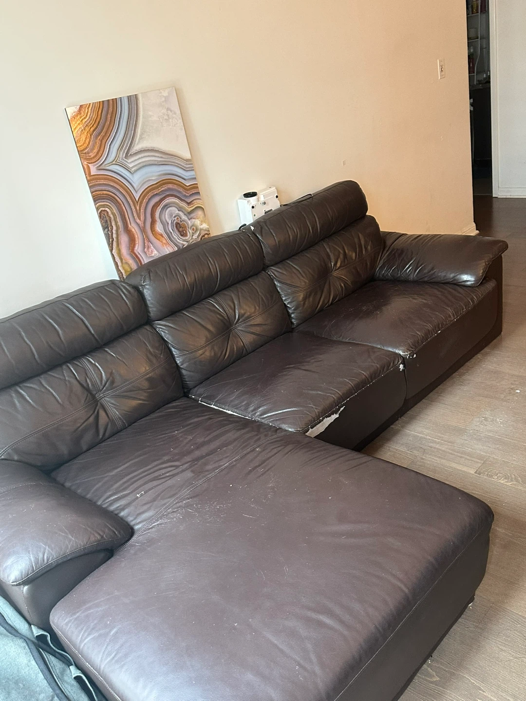 Brown Leather Sectional Couch with Chaise - photo 5