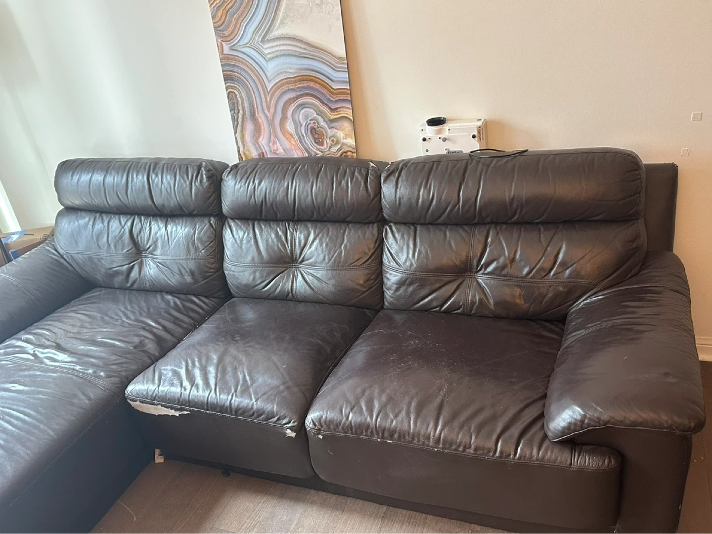 Brown Leather Sectional Couch with Chaise - photo 4