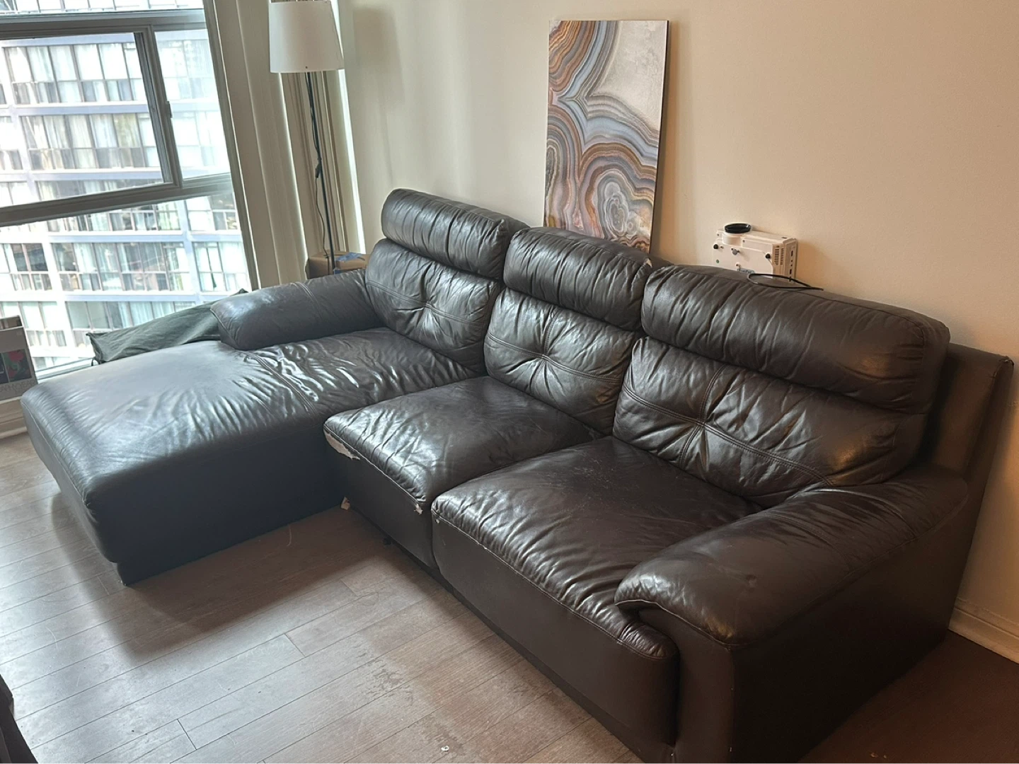 Brown Leather Sectional Couch with Chaise - photo 2