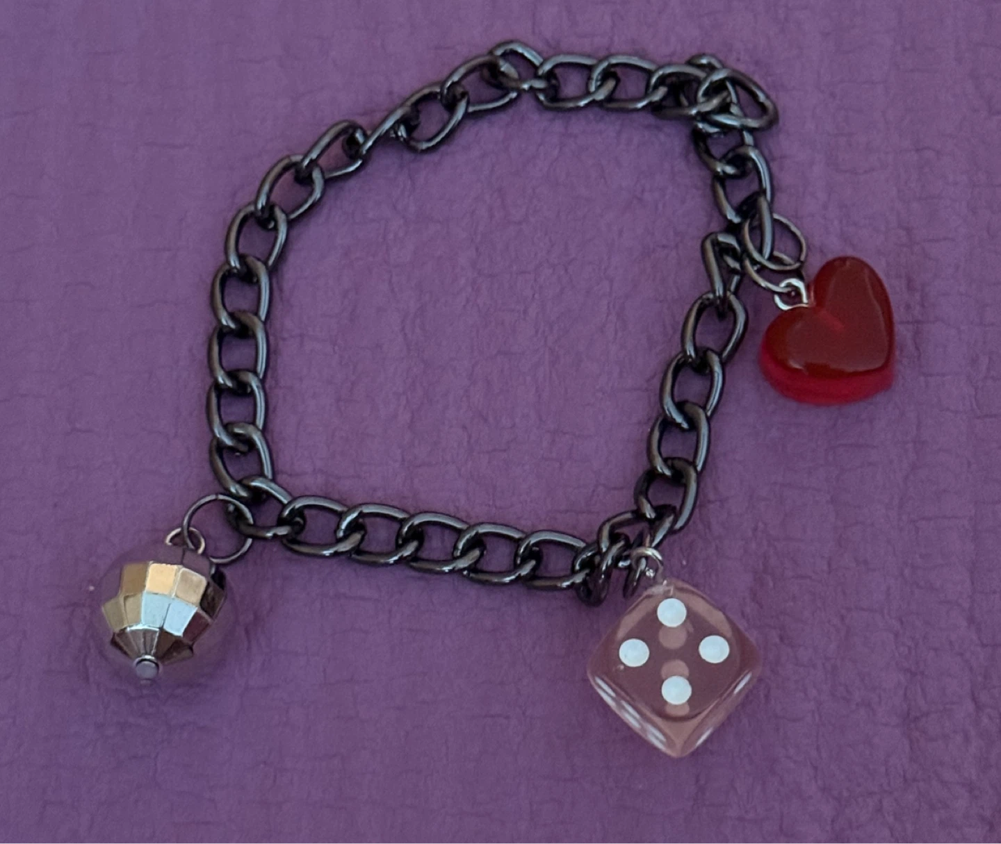 ⚽️Charm Bracelet with Heart, Dice, and Disco Ball Charms