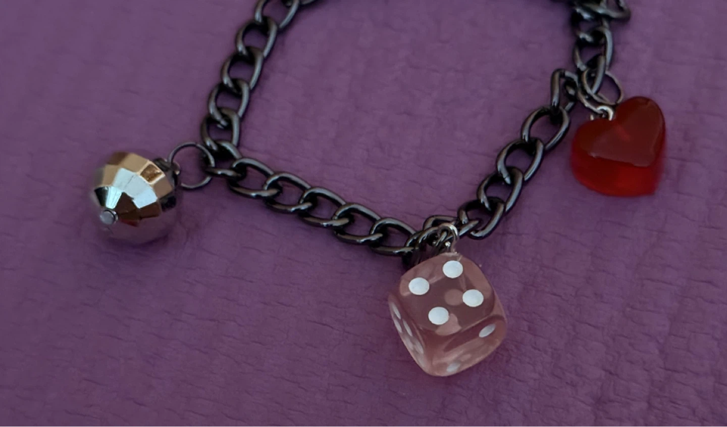 ⚽️Charm Bracelet with Heart, Dice, and Disco Ball Charms - photo 2