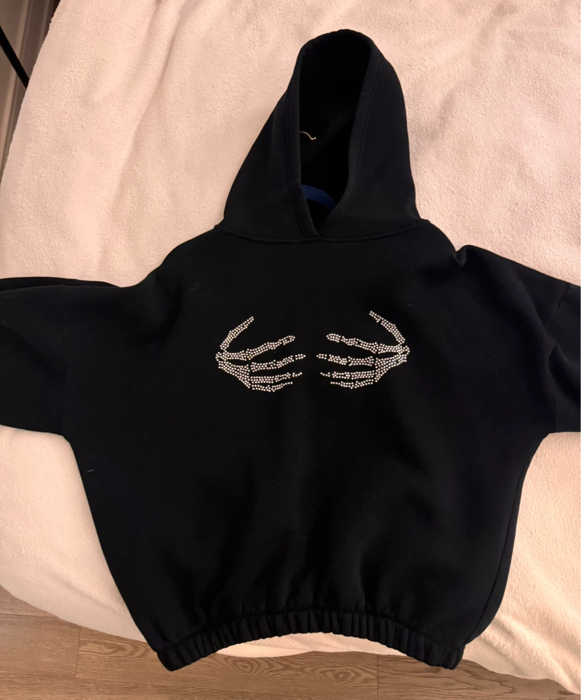 Black Hoodie with Rhinestone Skeleton Hands