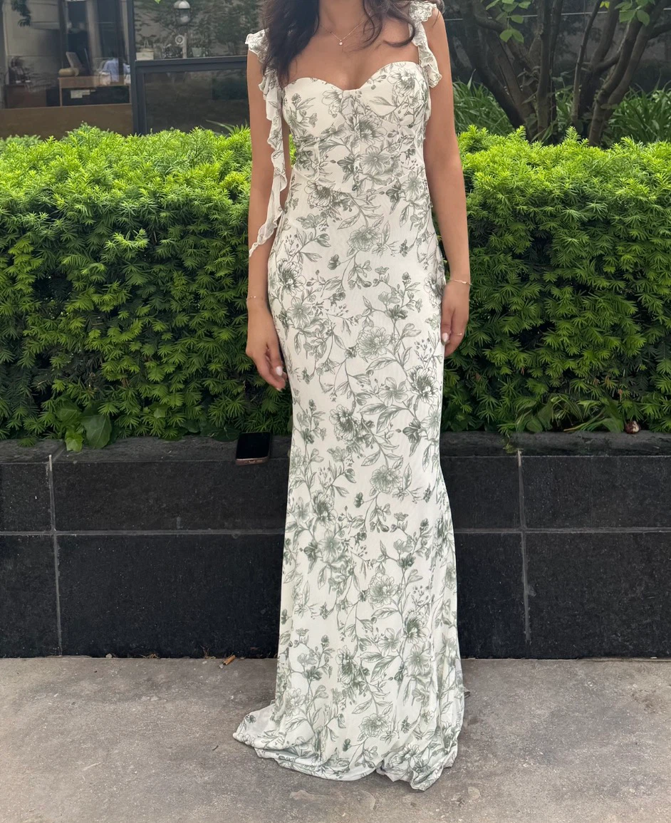 Melita Ruffle Mermaid Floral Mesh Formal Dress