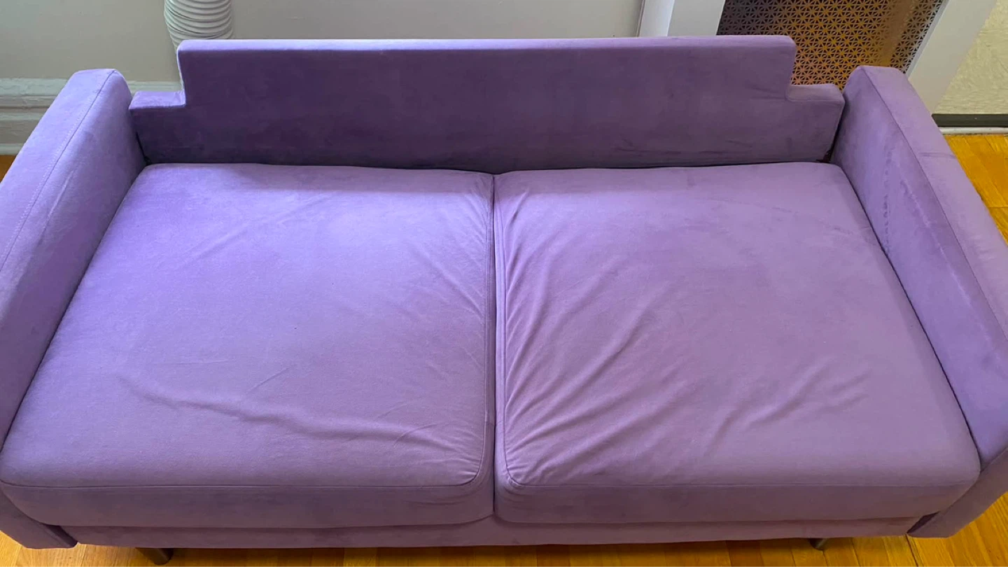 Purple Suede Sofa with Pillows - photo 2
