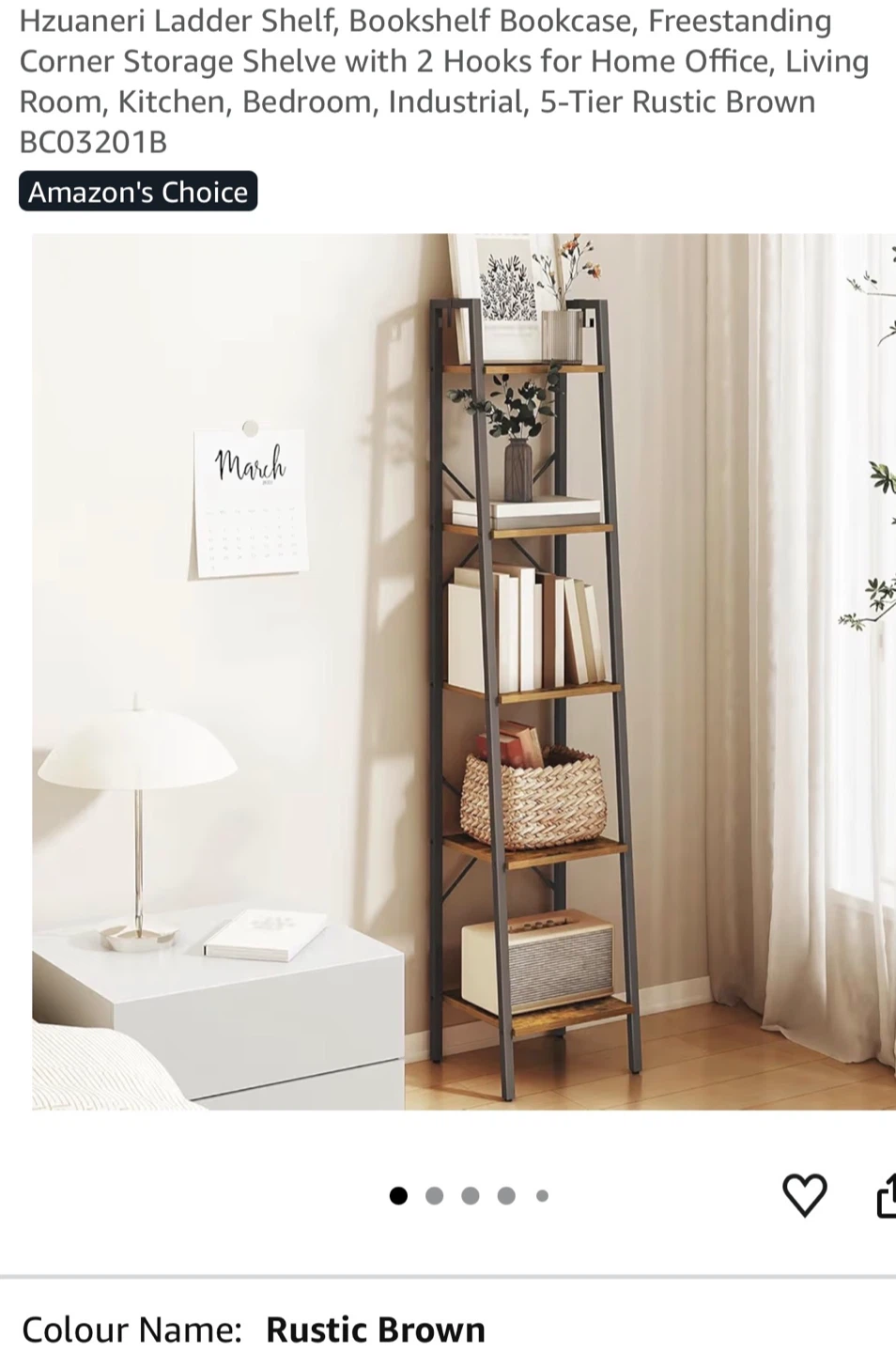 Hzuaneri 5-Tier Ladder Shelf - Rustic Brown 5LS