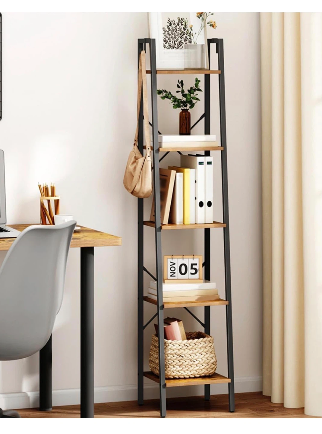 Hzuaneri 5-Tier Ladder Shelf - Rustic Brown 5LS - photo 4