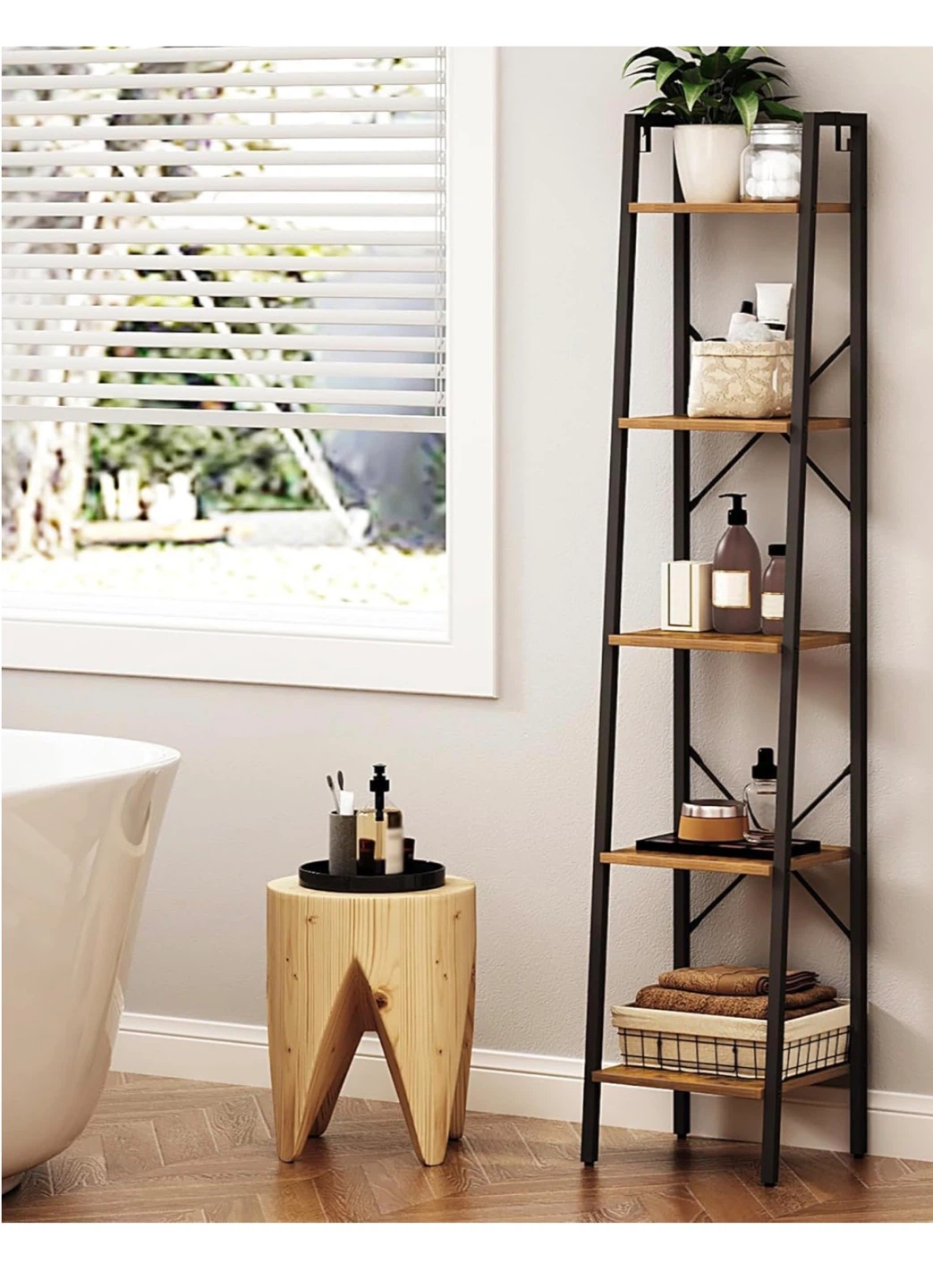 Hzuaneri 5-Tier Ladder Shelf - Rustic Brown 5LS - photo 5