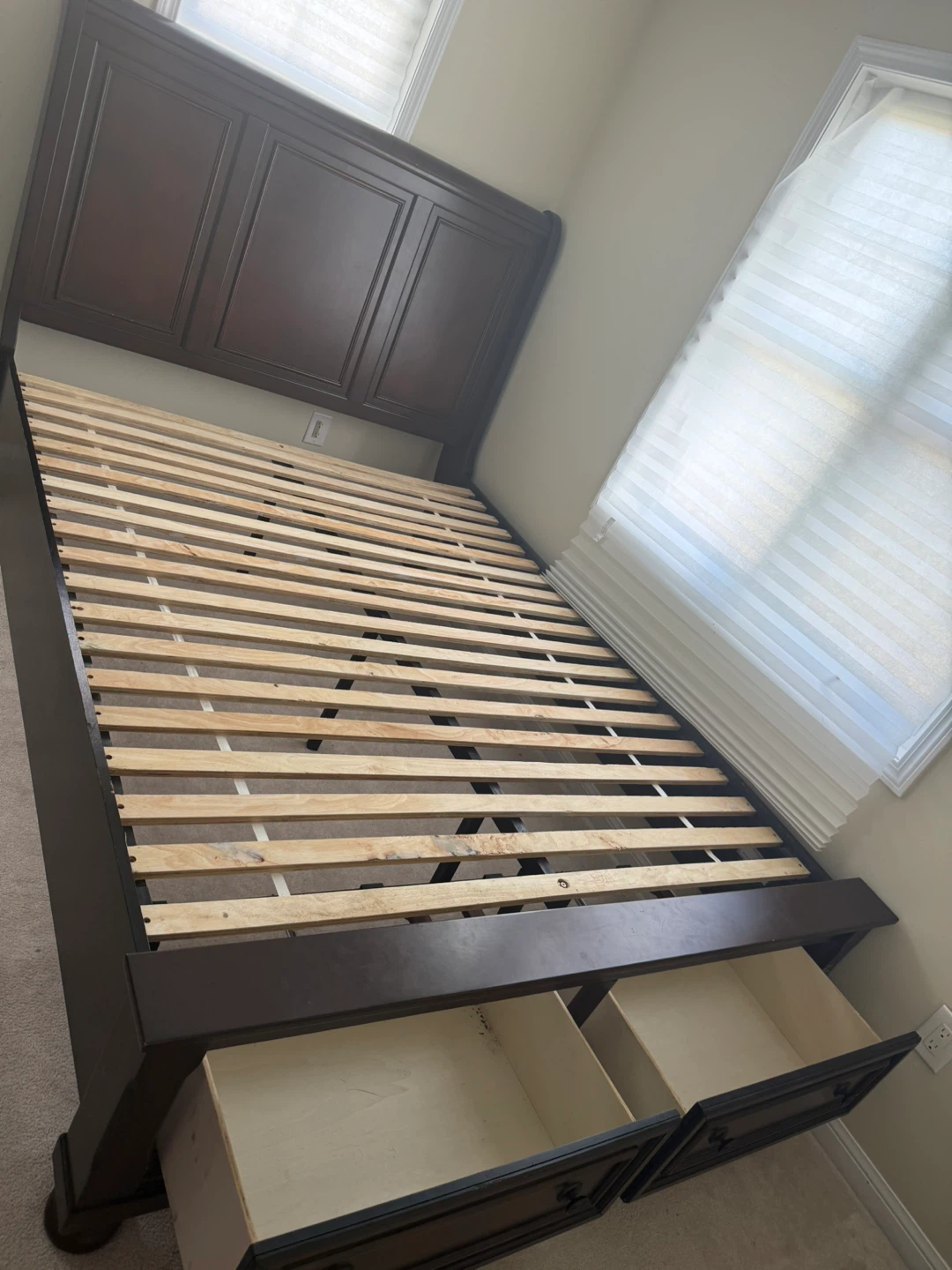 Dark Brown Sleigh Bed Frame with Storage Drawers