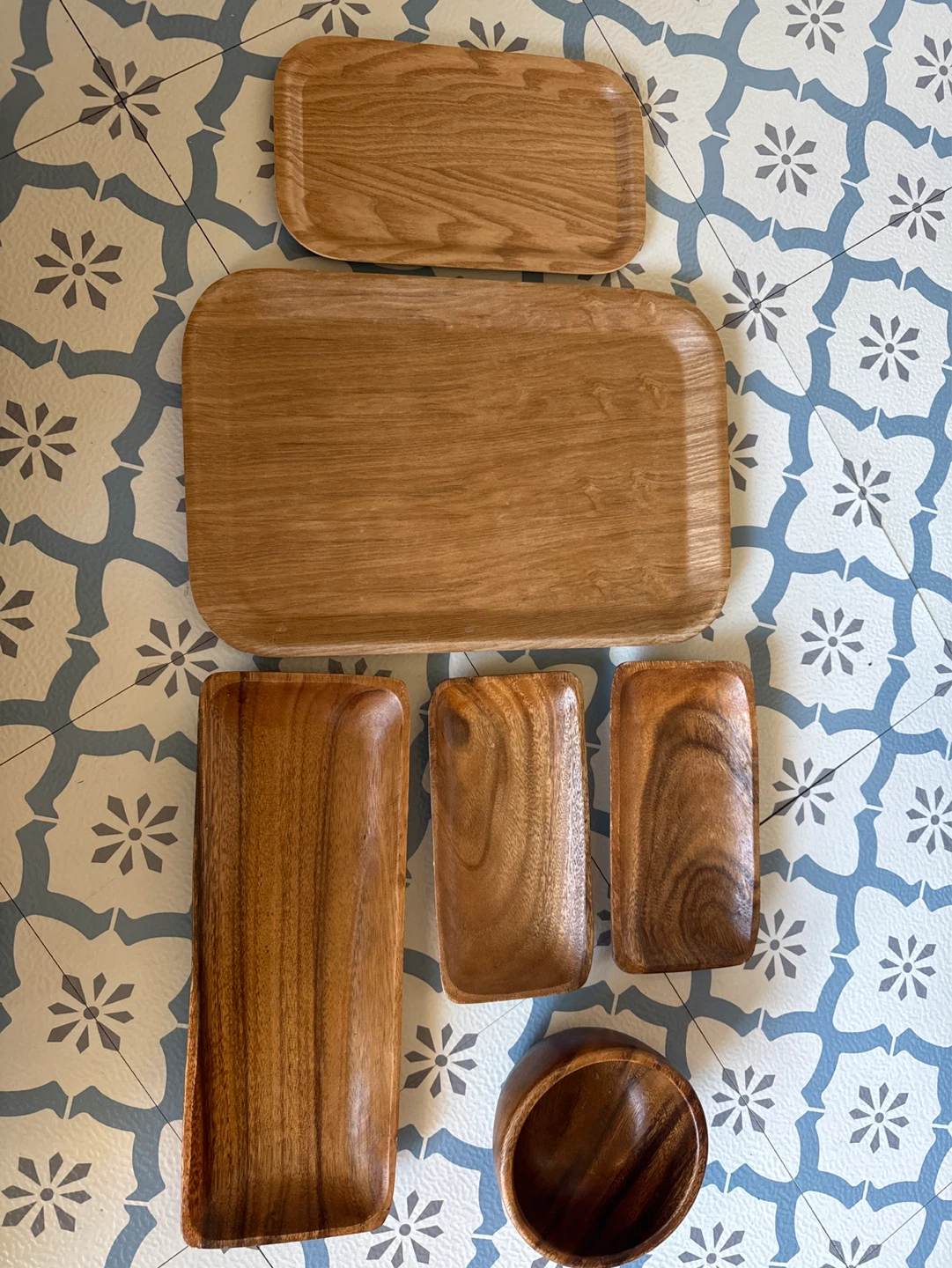 Wooden Serving Trays and Bowl Set