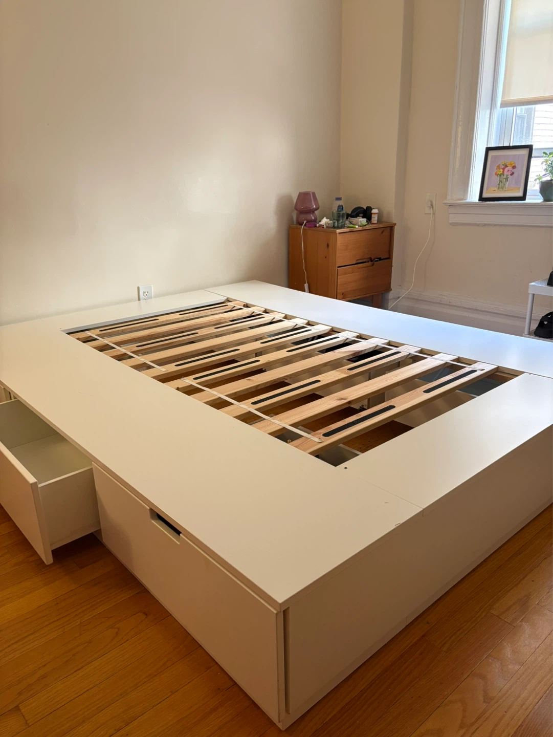 White Platform Storage Bed Frame with Drawers - photo 2
