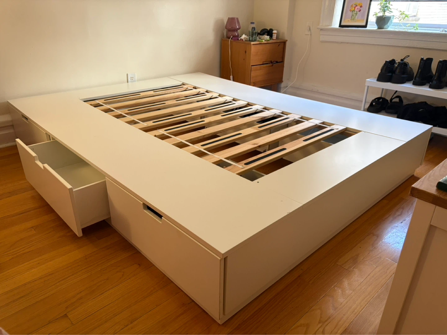White Platform Storage Bed Frame with Drawers - photo 3