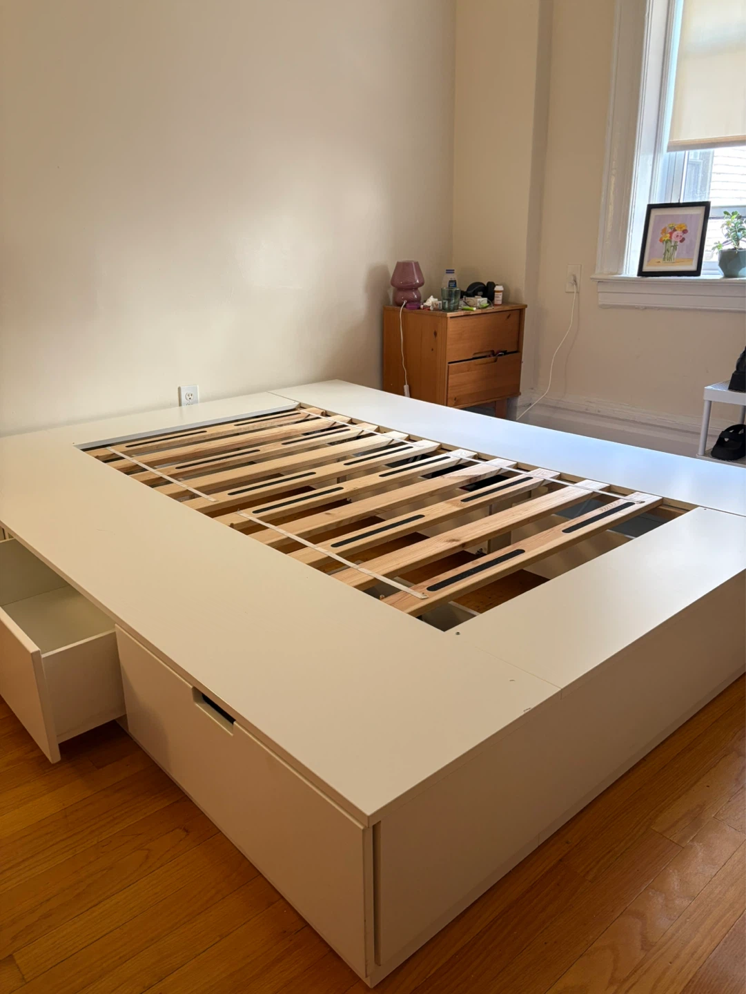 White Platform Storage Bed Frame with Drawers