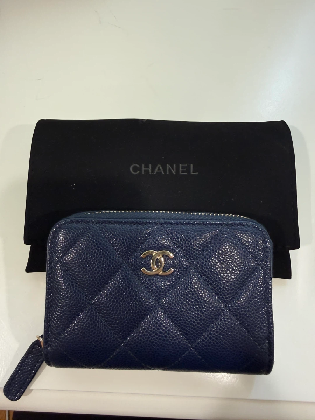 CHANEL Quilted Zipped Coin Purse Navy