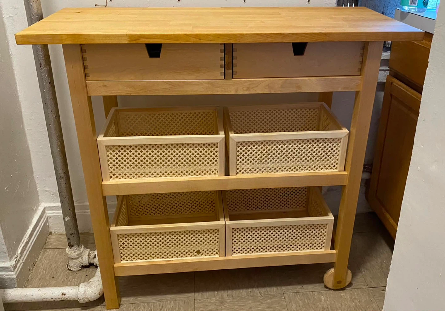 Wooden Kitchen Cart with Drawers and Baskets