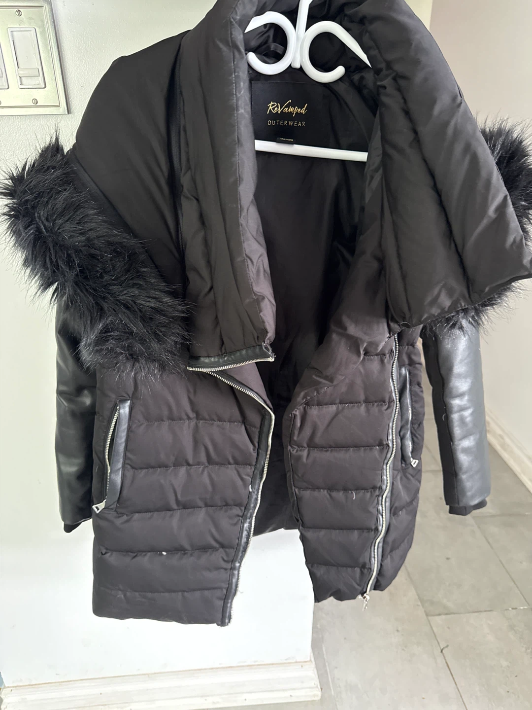 ReVamped Outerwear Black Faux Fur Trim Puffer Jacket