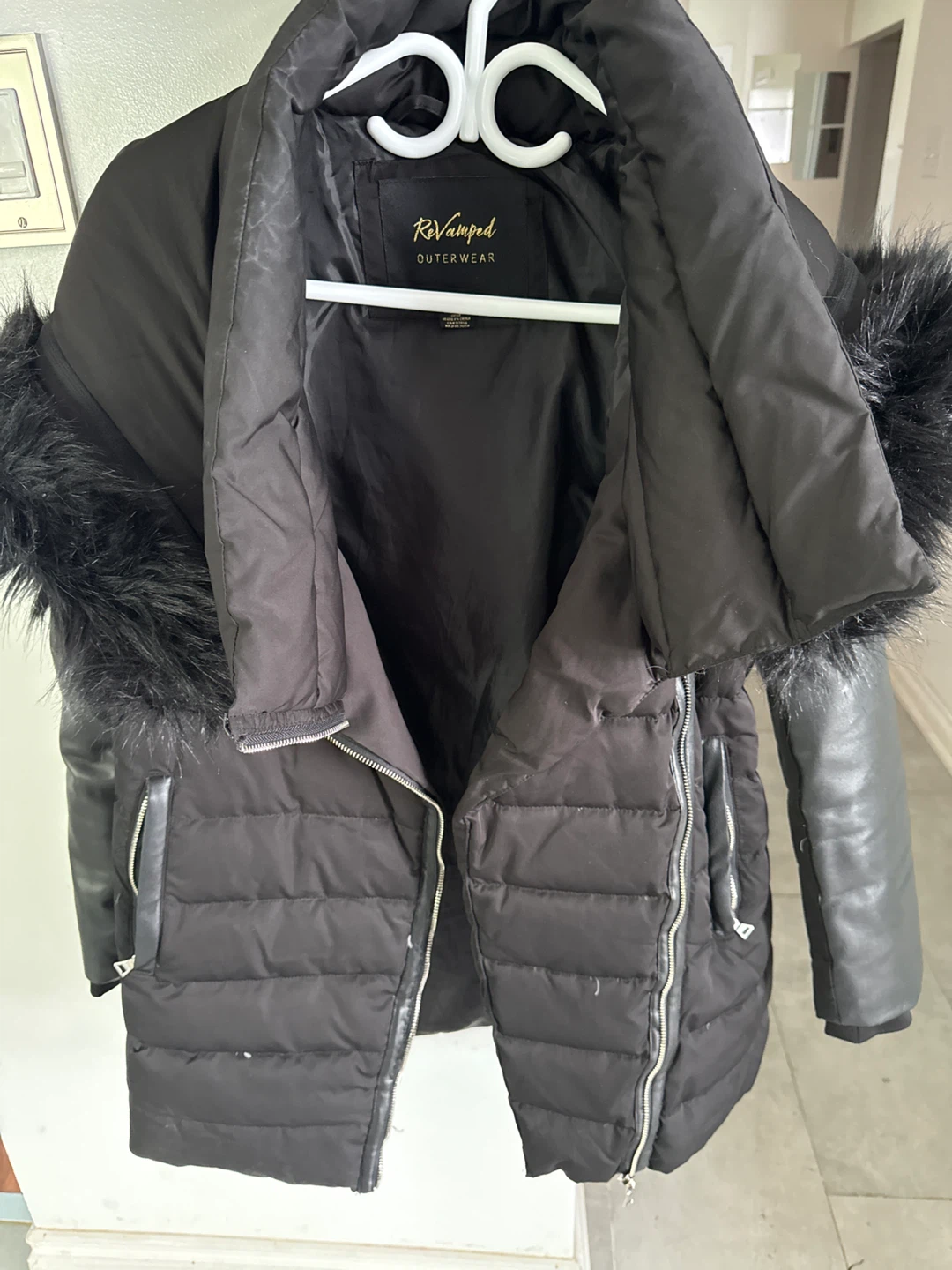 ReVamped Outerwear Black Faux Fur Trim Puffer Jacket - photo 3