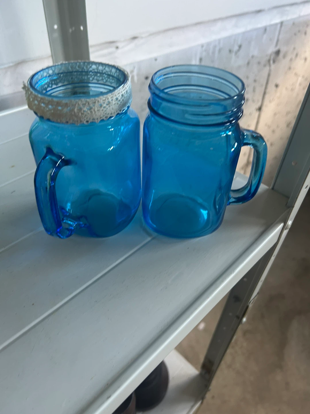 Set of 2 Blue Glass Mason Jar Mugs