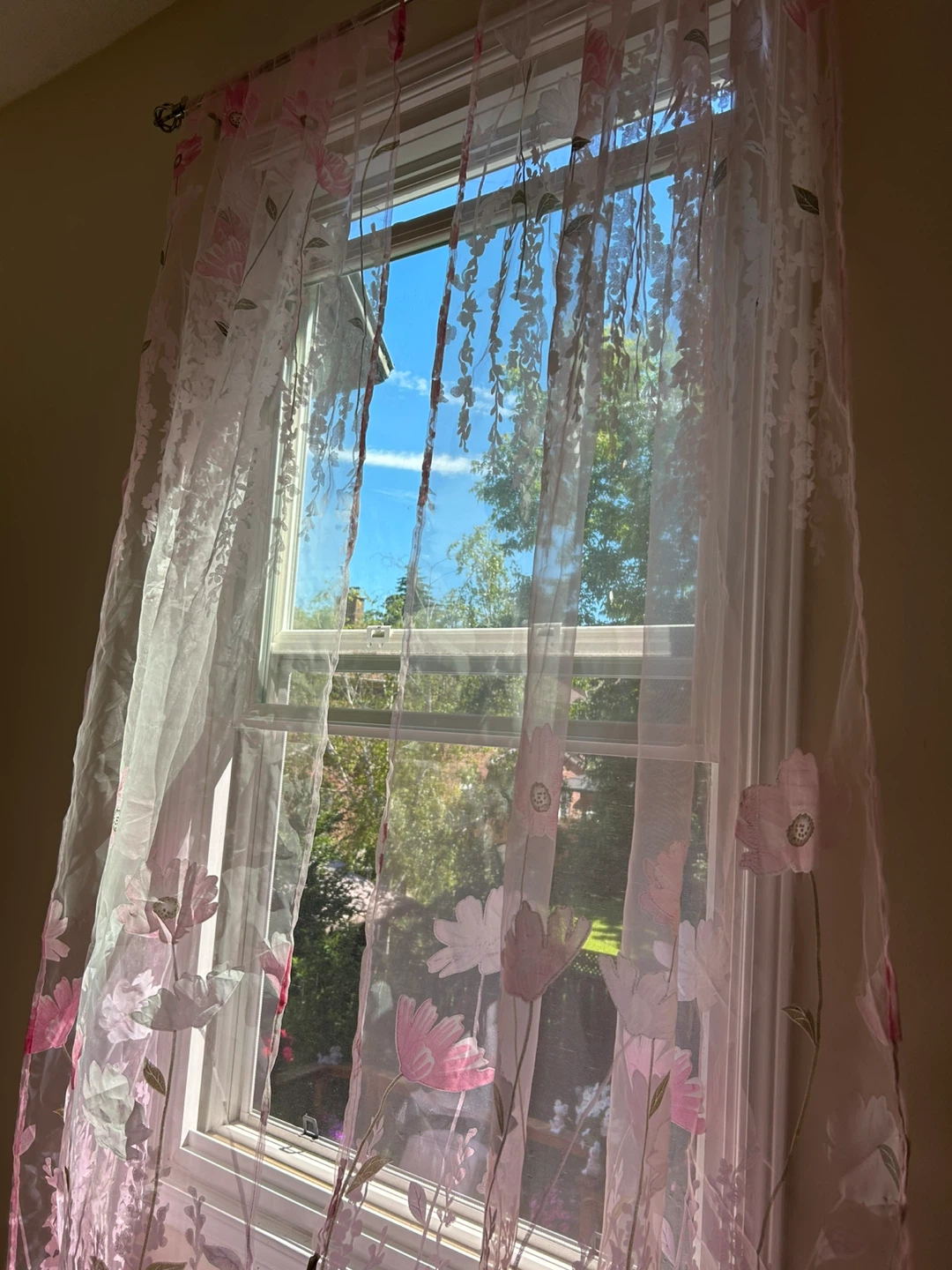Sheer Floral Window Curtains - Pink Flowers - photo 2