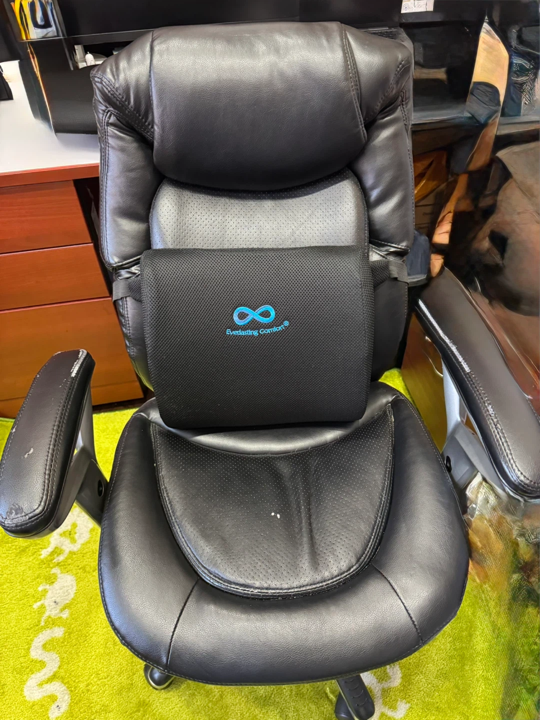 Black Leather Office lumbar pillow not included