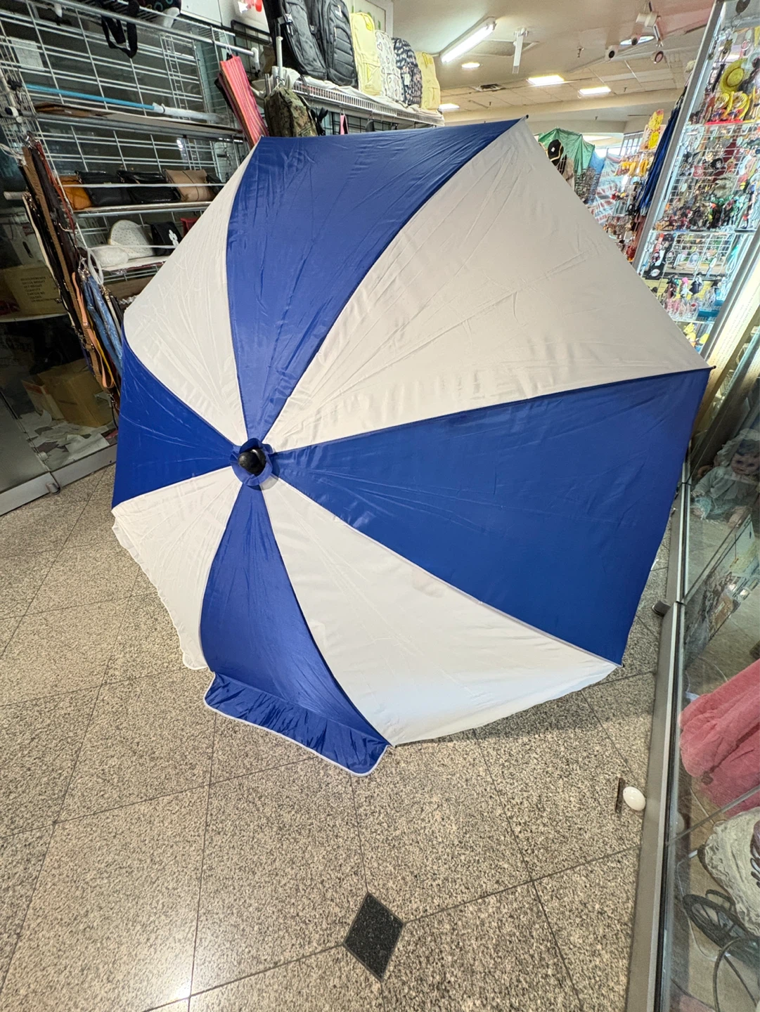 Blue and White Beach Umbrella - photo 2