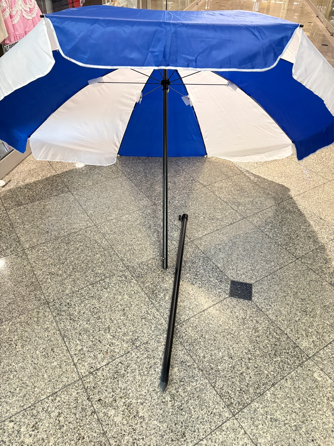 Blue and White Beach Umbrella