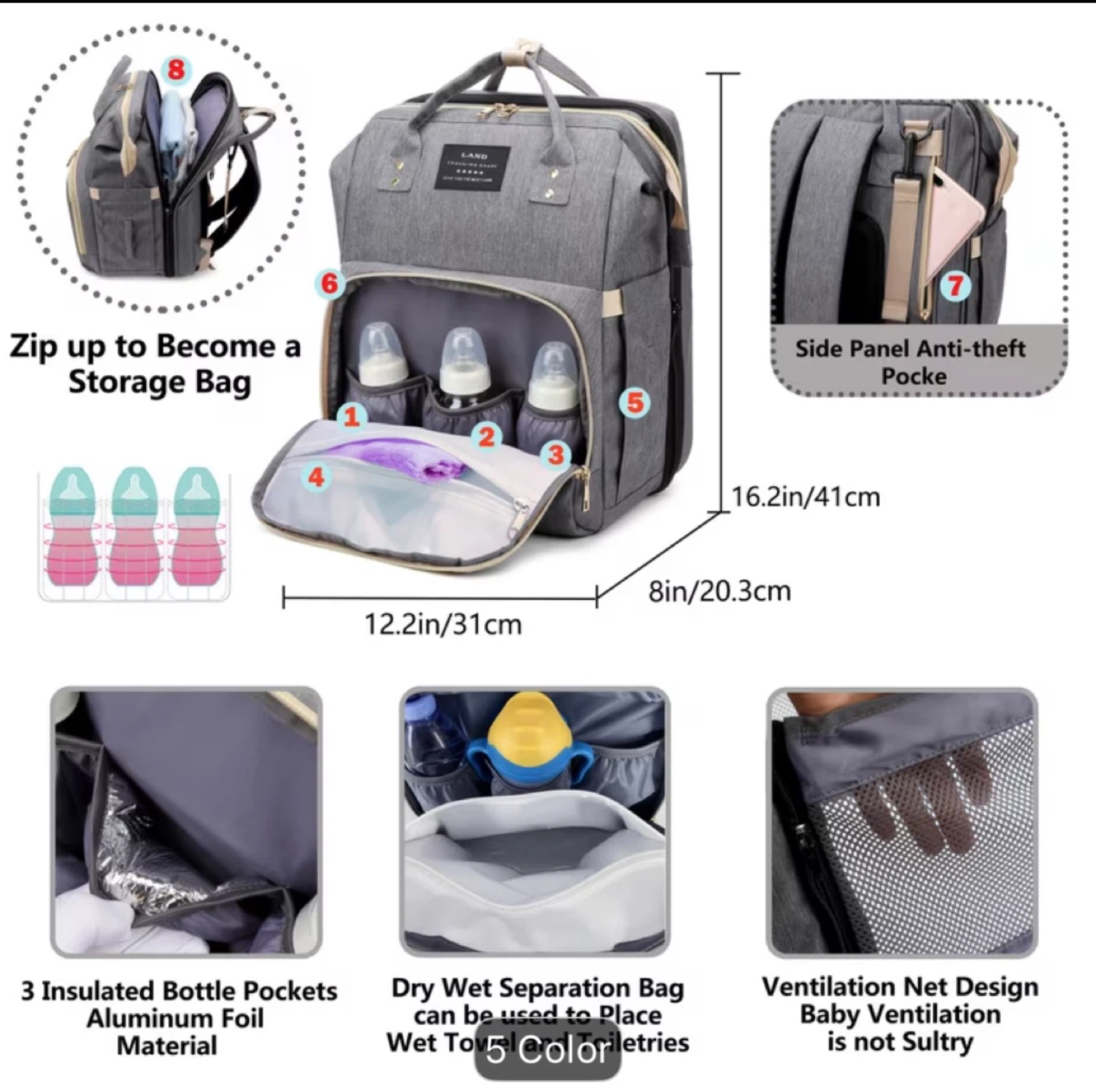 LAND Diaper Bag Backpack with Built-in Bed - photo 3