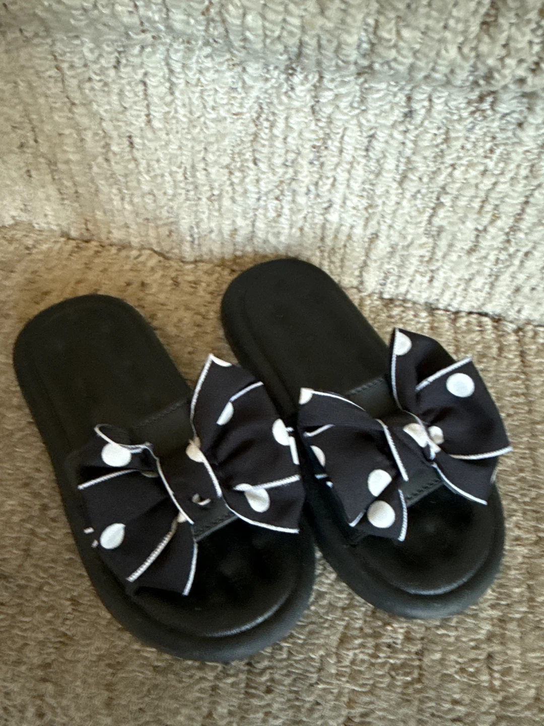Black Polka Dot Bow Slides - photo 2