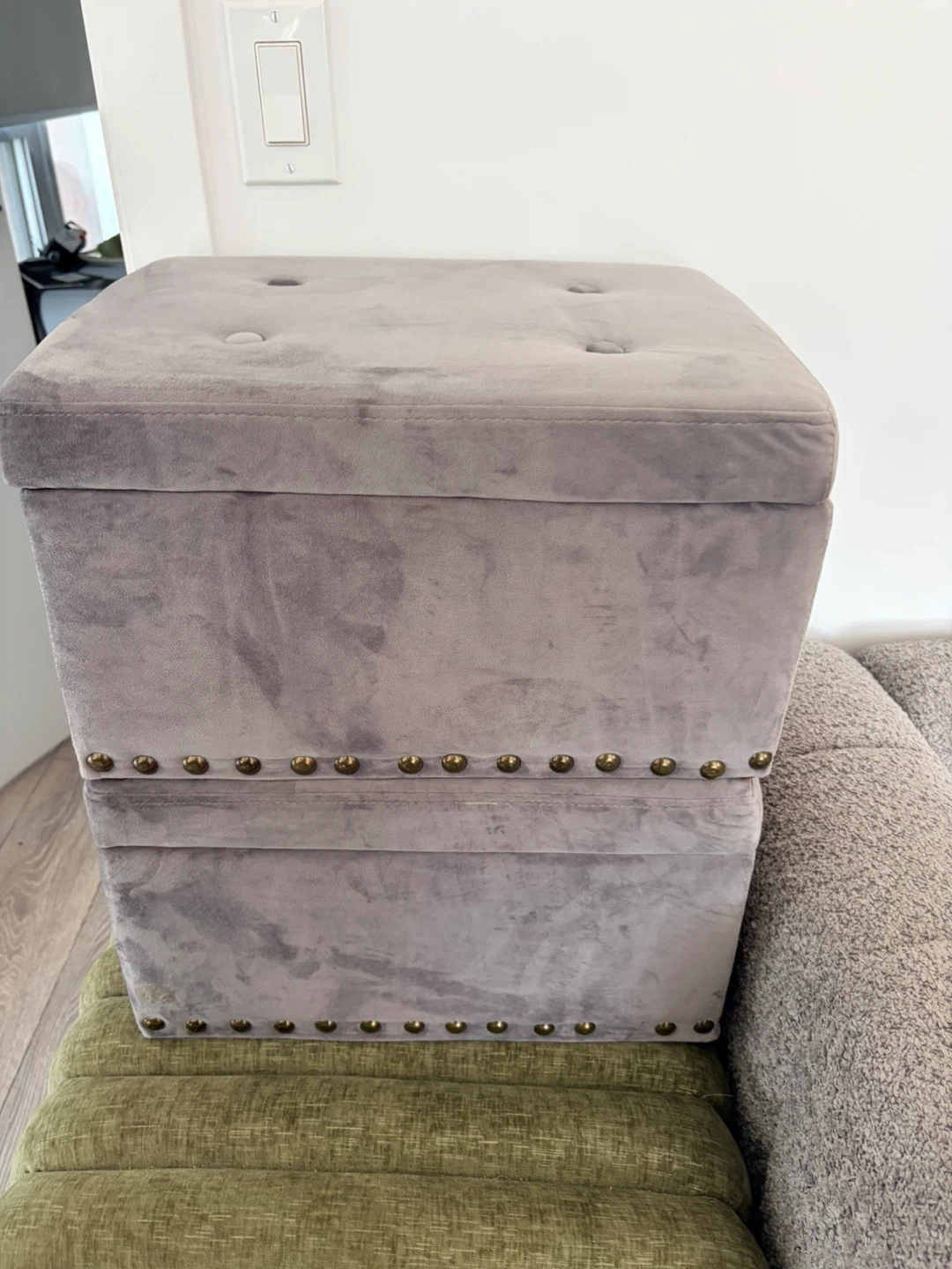 2 Grey Velvet Storage Ottomans