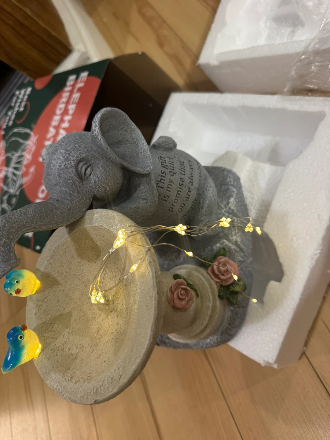 Elephant Solar Birdbath with LED Lights