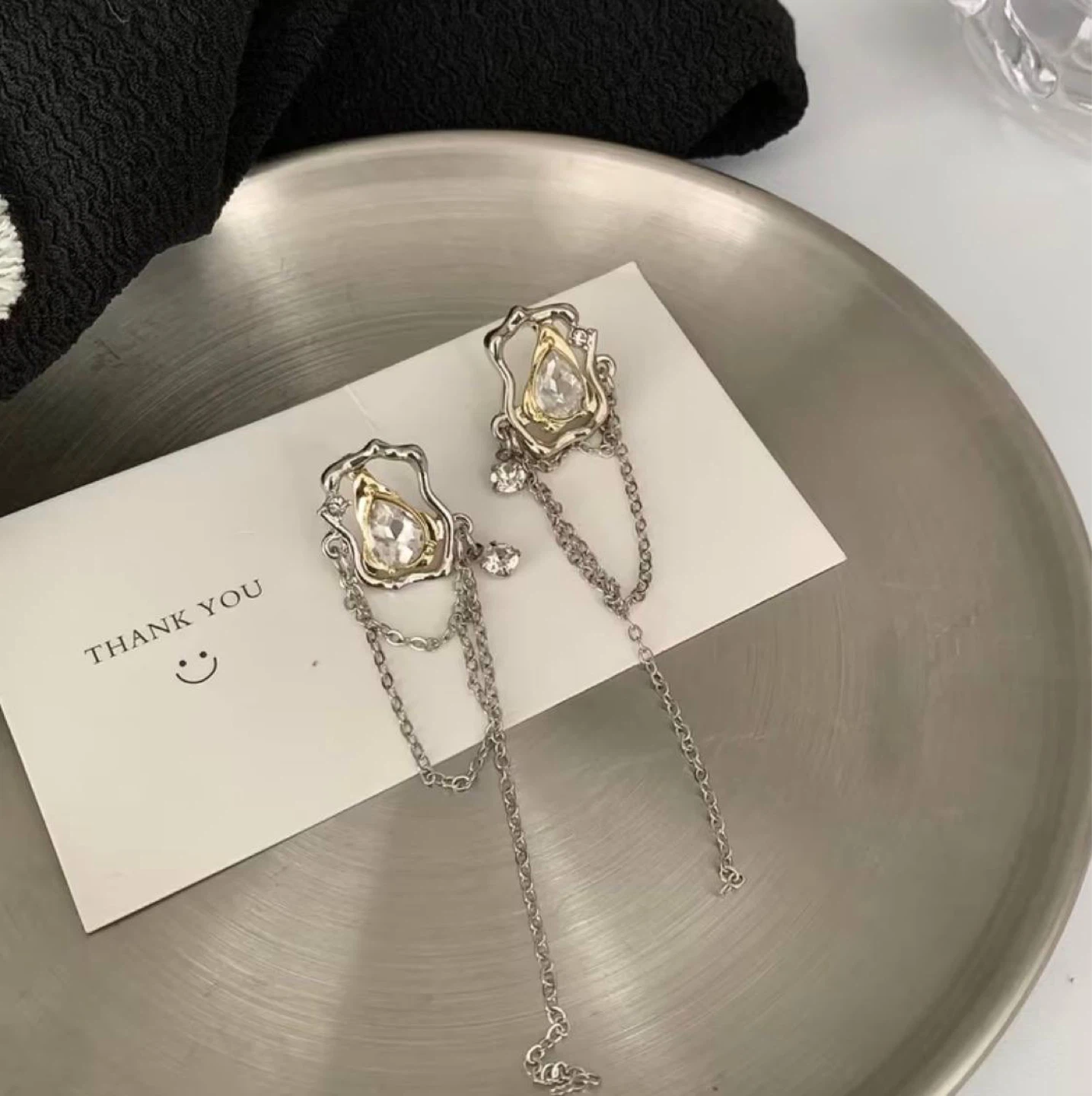 Crystal Drop Earrings with Layered Chain Tassels - photo 4