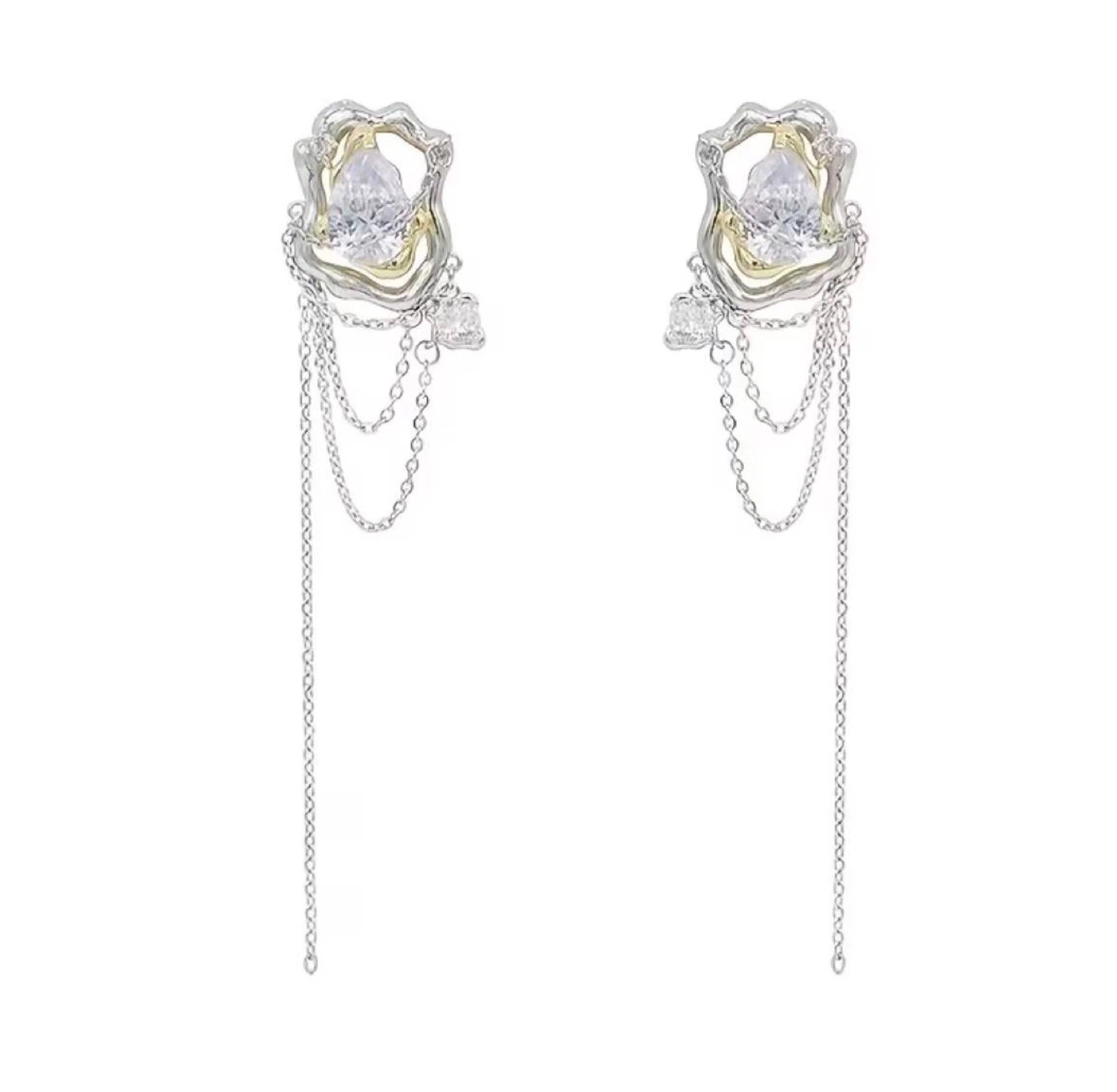 Crystal Drop Earrings with Layered Chain Tassels - photo 3