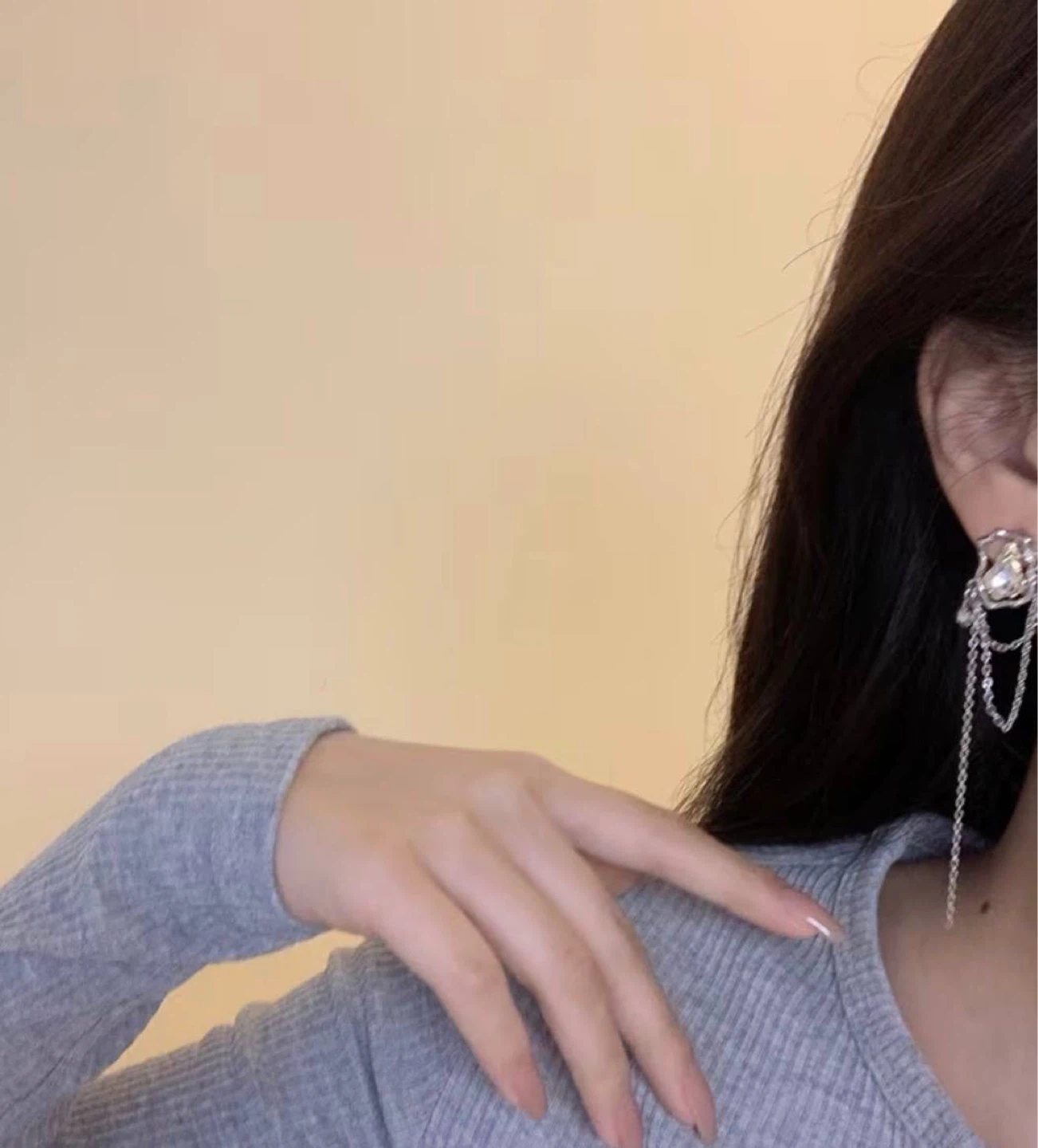 Crystal Drop Earrings with Layered Chain Tassels - photo 2