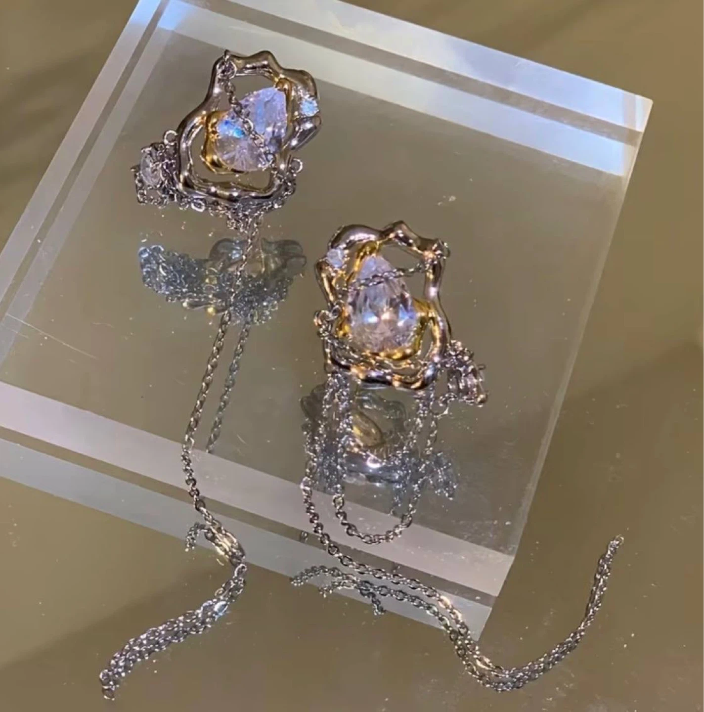 Crystal Drop Earrings with Layered Chain Tassels - photo 5